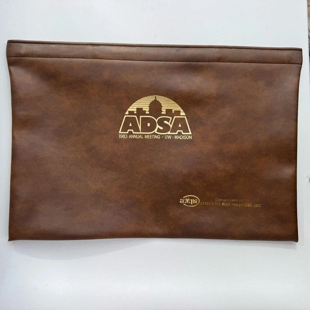 VTG 80s Portfolio Event Swag Brown Pleather American Dairy Science UW Madison